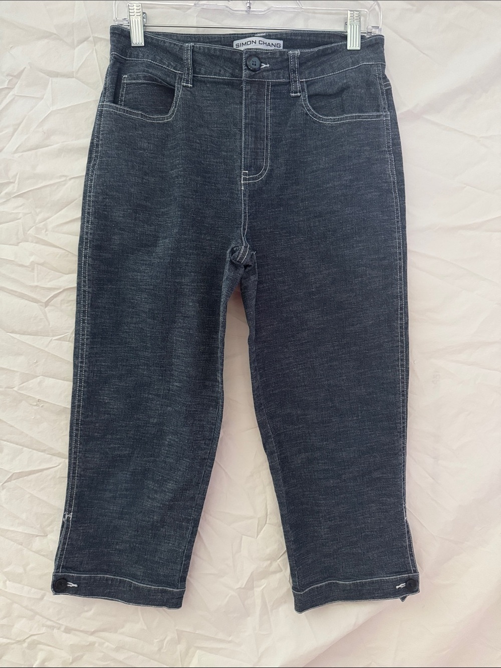 Simon Chang Navy Heather Stretch Cropped Straight Jeans